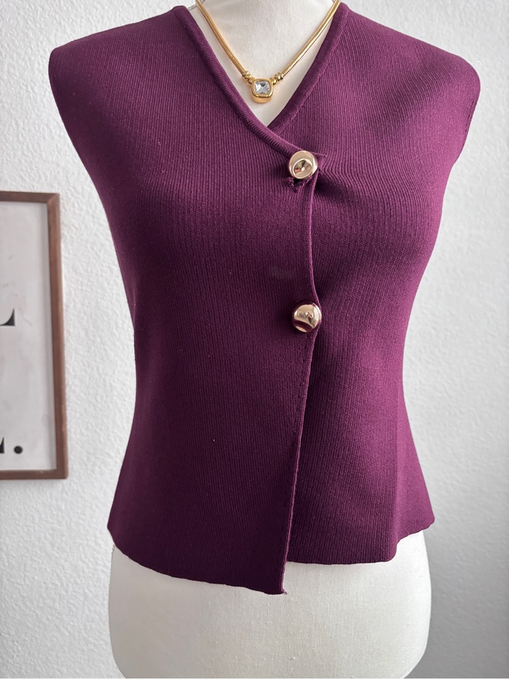 Sleeveless Vest  Plum Knit Button-Front Sweater